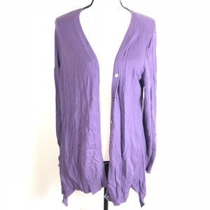 LOGO Lori Goldstein Large Purple Cardigan Button
